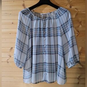 Reitmans sheer plaid peasant blouse